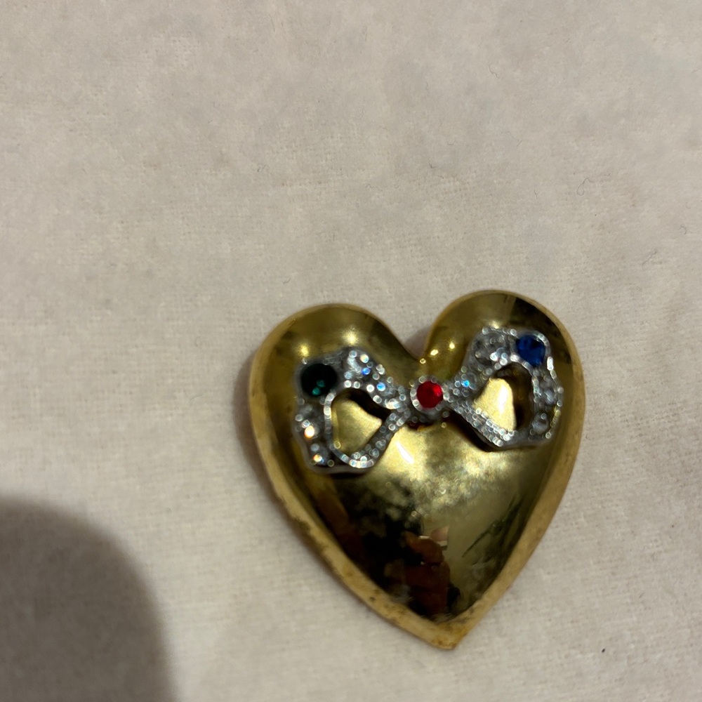 Gold Heart Brooch with Gem Accents